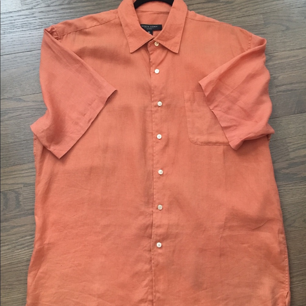 Pronto Uomo Mens short sleeve linen button down XL
